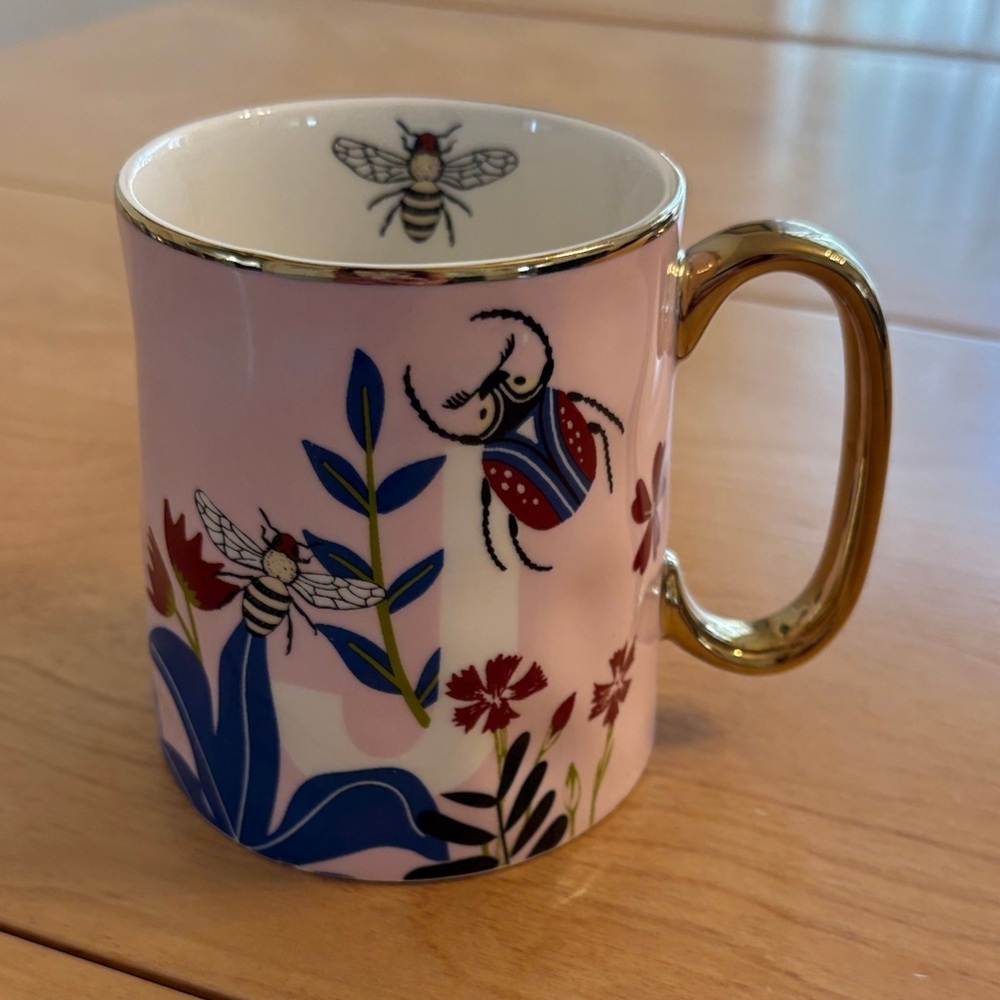 Sheffield Home Beetle & Floral Personalized “J” Mug with Gold Handle & Rim